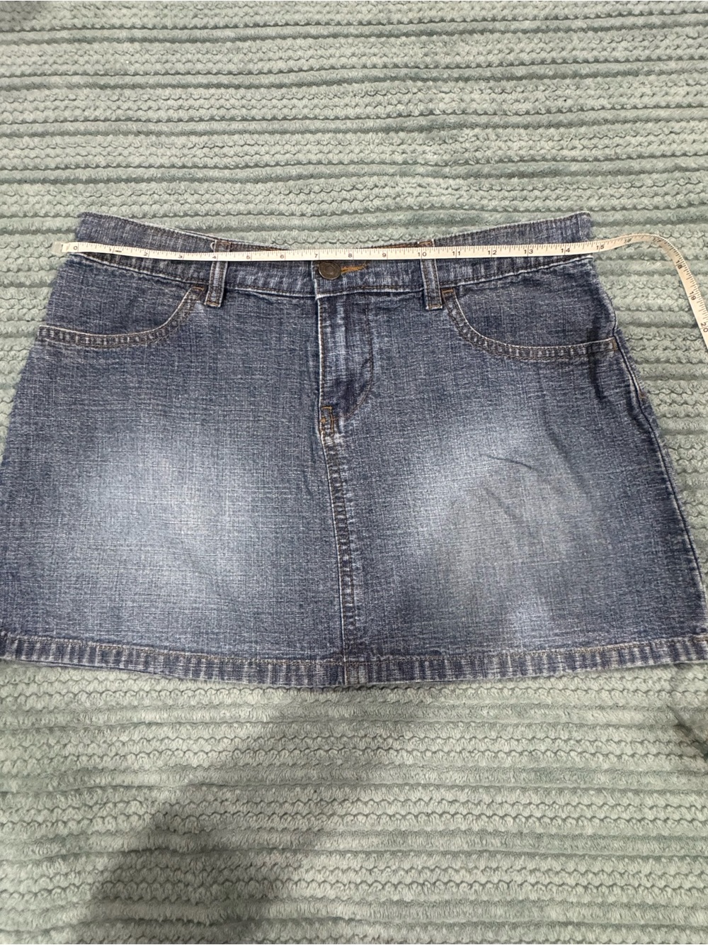 Girls' Faded Blue Denim Mini Skirt with Front Pockets